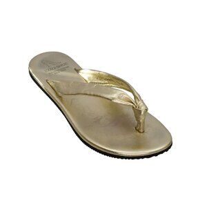 10022 Shoe Saks Fifth Avenue Sandals Womens 7 1/2 Gold Flip Flop Thong Italy Box